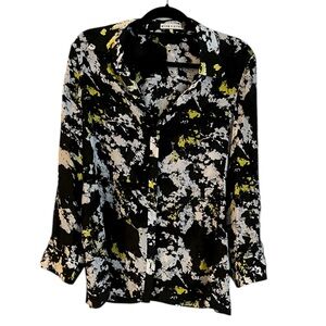 Alice + Olivia Black Abstract Paint-Splash Button-Down Blouse